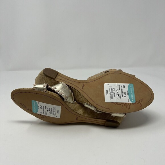 Sam Edelman Silvia Beige Gold Leather Zipper Back Wedge Sandals Size 8.5M NEW - Picture 6 of 7